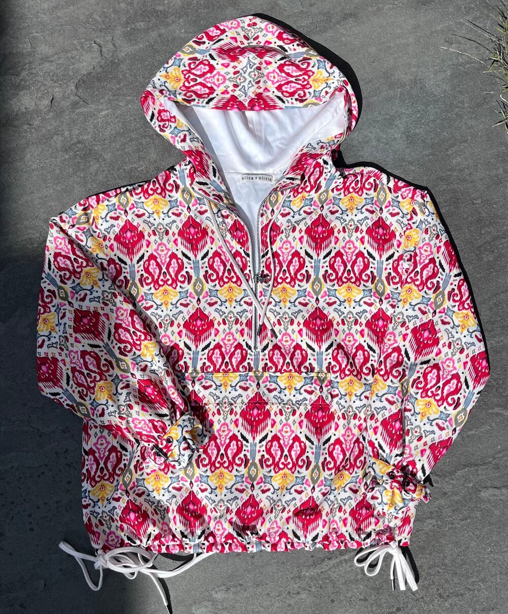 Alice + Olivia Stacia Oversized Windbreaker Jacket Ikat Vintage Market Sz Large